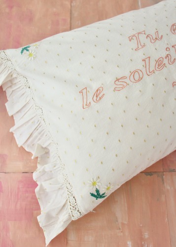 Bonjour Pillow case with lace lettering
